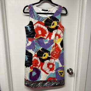 Tahari Womens Large Floral Print Sheath Sleeveless Dress Medium Stretch Cotton
